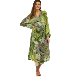 KEW Hydrangea Print Lime Robe Gown- Robes, Nightgowns & Dresses