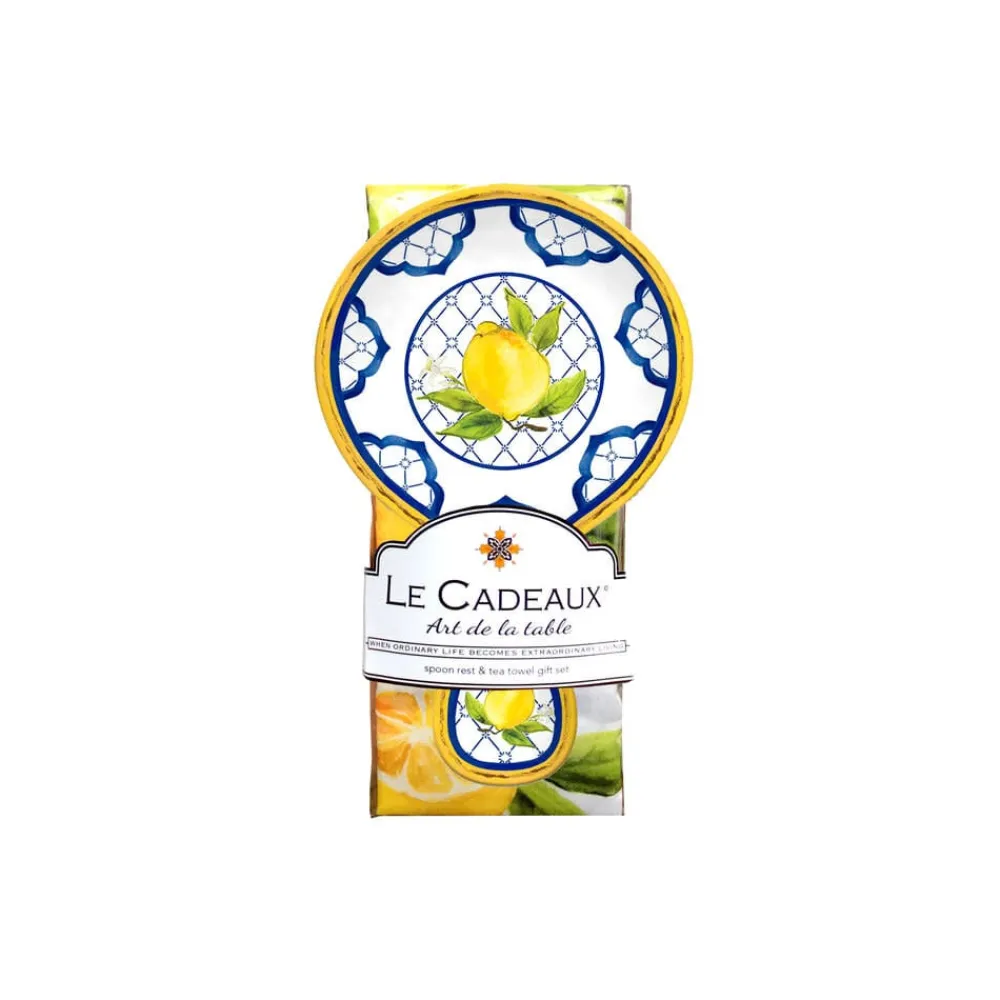 Le Cadeaux Lemon Basil Spoon Rest and Tea Towel Gift Set- Kitchen Tools|Tea Towels