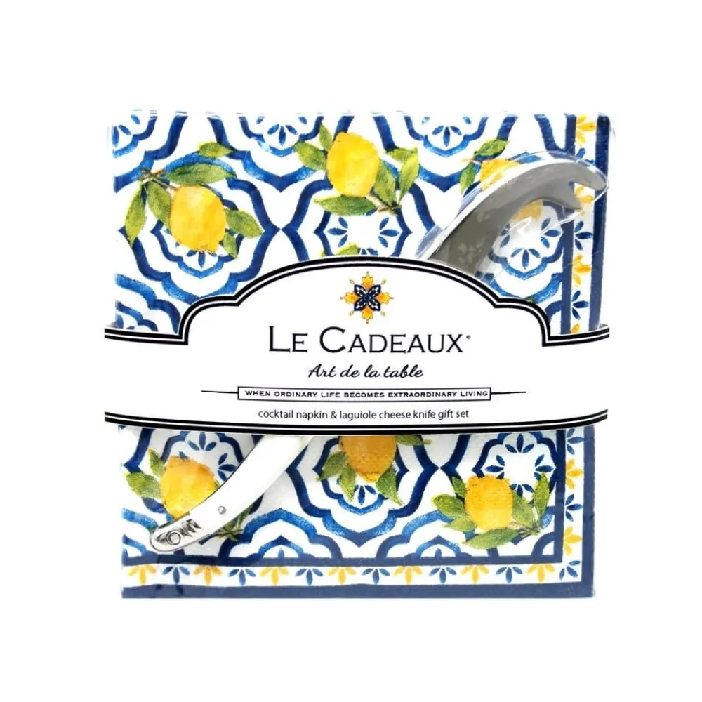 Le Cadeaux Palermo Paper Cocktail Napkins with Small Cheese Knife Gift Set- Kitchen Tools