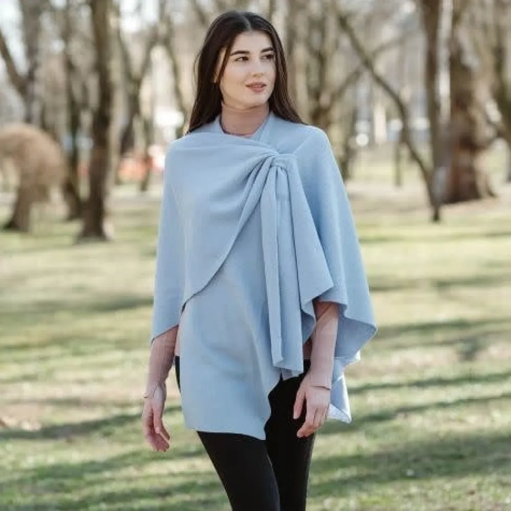 Light Blue Lambswool Draped Shawl- Scarves & Wraps