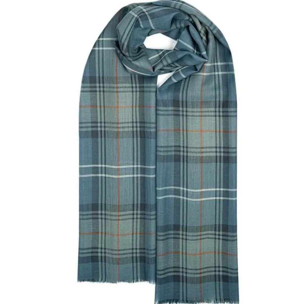 Lochcarron of Scotland Alba Chisholm Hunting Blue Extra Fine Merino Stole- Scarves & Wraps
