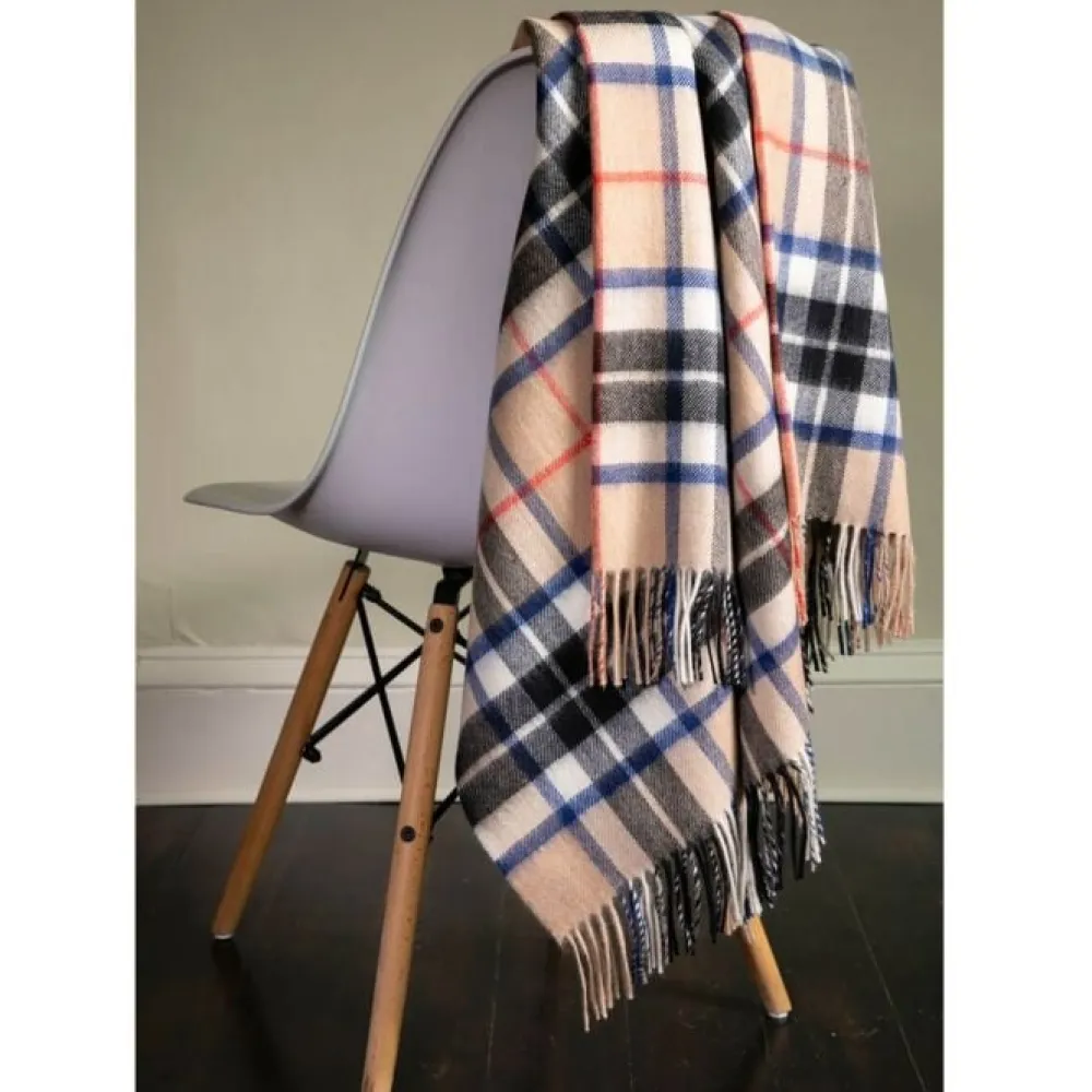 Lochcarron of Scotland Border Thomson Camel Tartan Lambswool Blanket- Throws & Pillows
