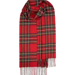 Lochcarron of Scotland Bowhill Stewart Royal Modern Tartan Long Lambswool Scarf- Scarves & Wraps