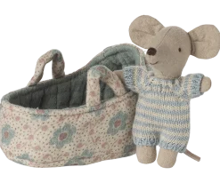 Maileg Baby Mouse in Carry Cot - Blue- Maileg|Toys