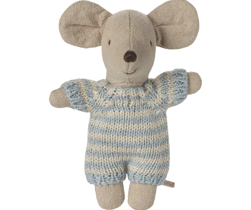 Maileg Baby Mouse in Carry Cot - Blue- Maileg|Toys