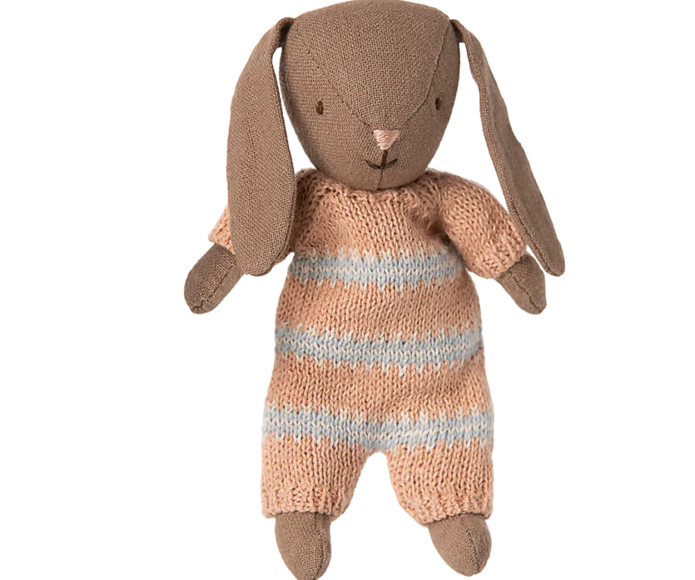 Maileg Bunny, Micro - Brown - Dusty Rose Knitted Suit- Maileg|Toys