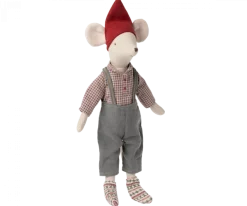 Maileg Christmas Mouse, Medium - Overalls- Maileg|Toys