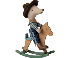 Maileg Cowboy Mouse on Rocking Horse, Little Brother- Maileg|Toys
