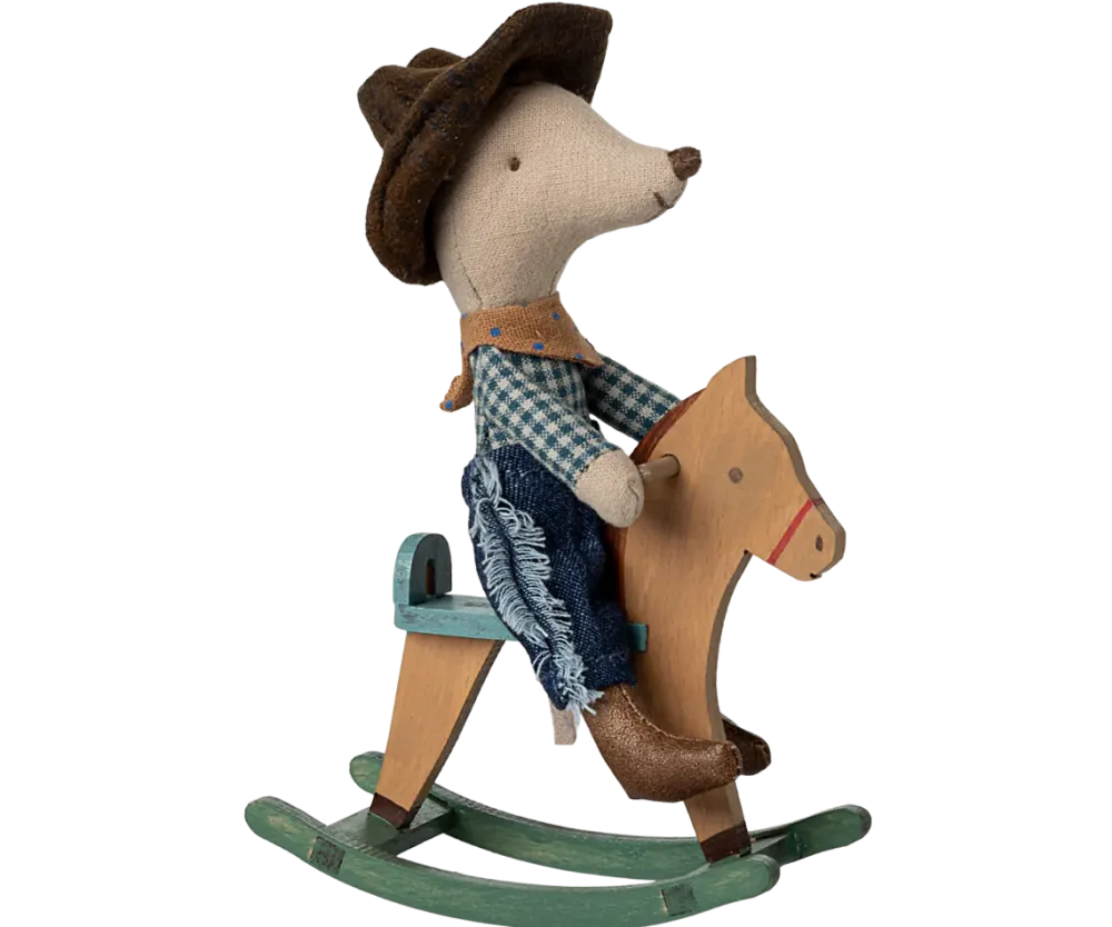 Maileg Cowboy Mouse on Rocking Horse, Little Brother- Maileg|Toys