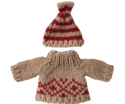 Maileg Knitted Sweater & Hat, Red- Maileg|Toys