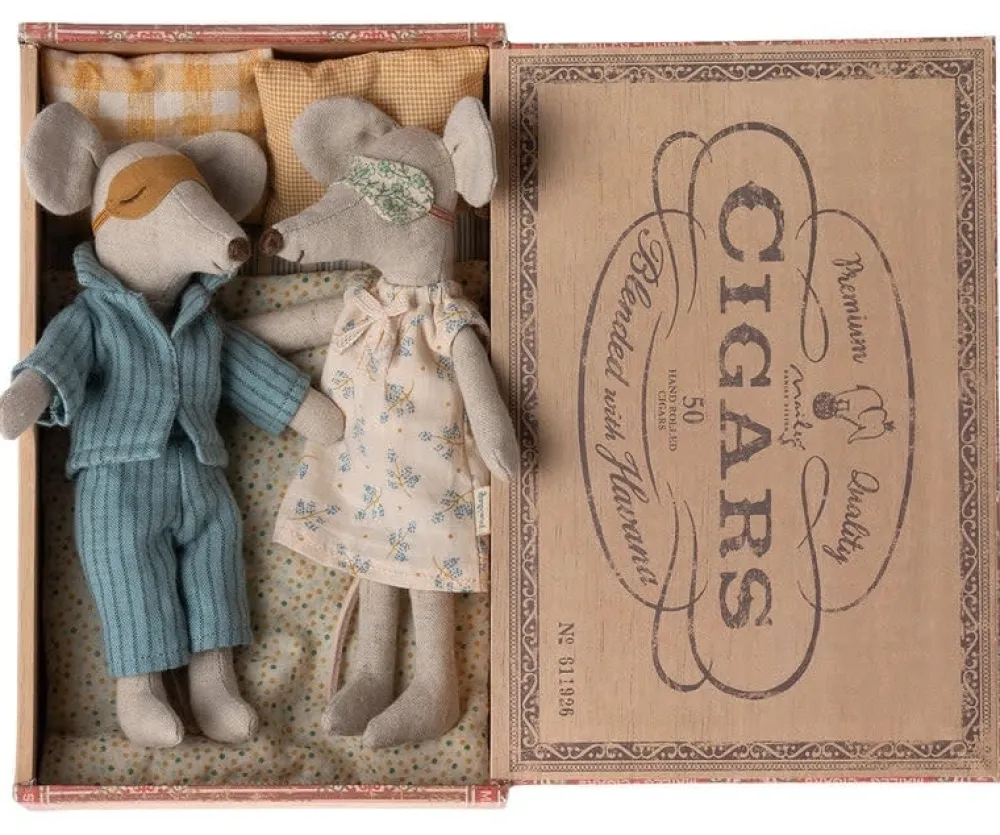 Maileg Mum & Dad Mice in Cigarbox- Maileg|Soft Toys