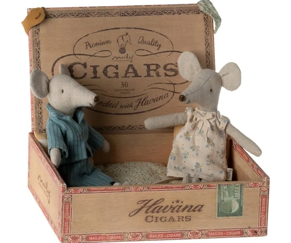 Maileg Mum & Dad Mice in Cigarbox- Maileg|Soft Toys