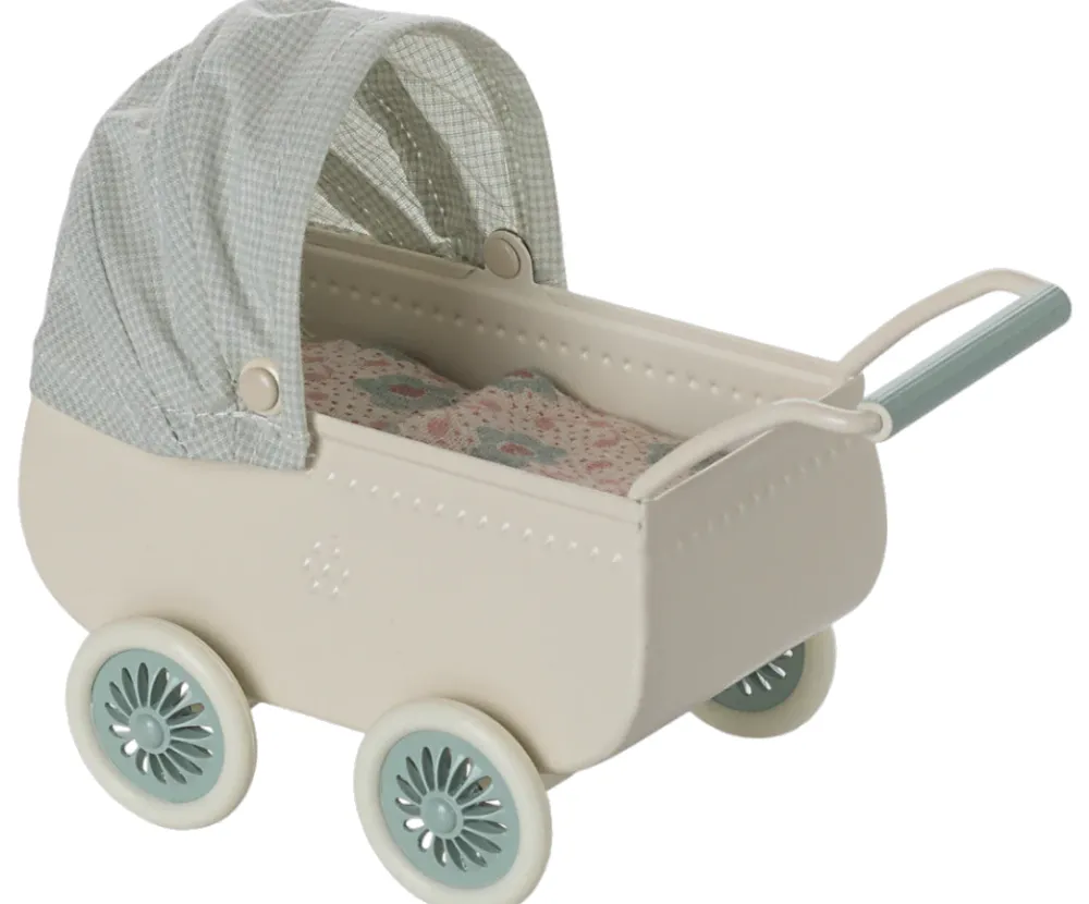 Maileg Pram with Baby Mouse - Mint- Maileg|Toys