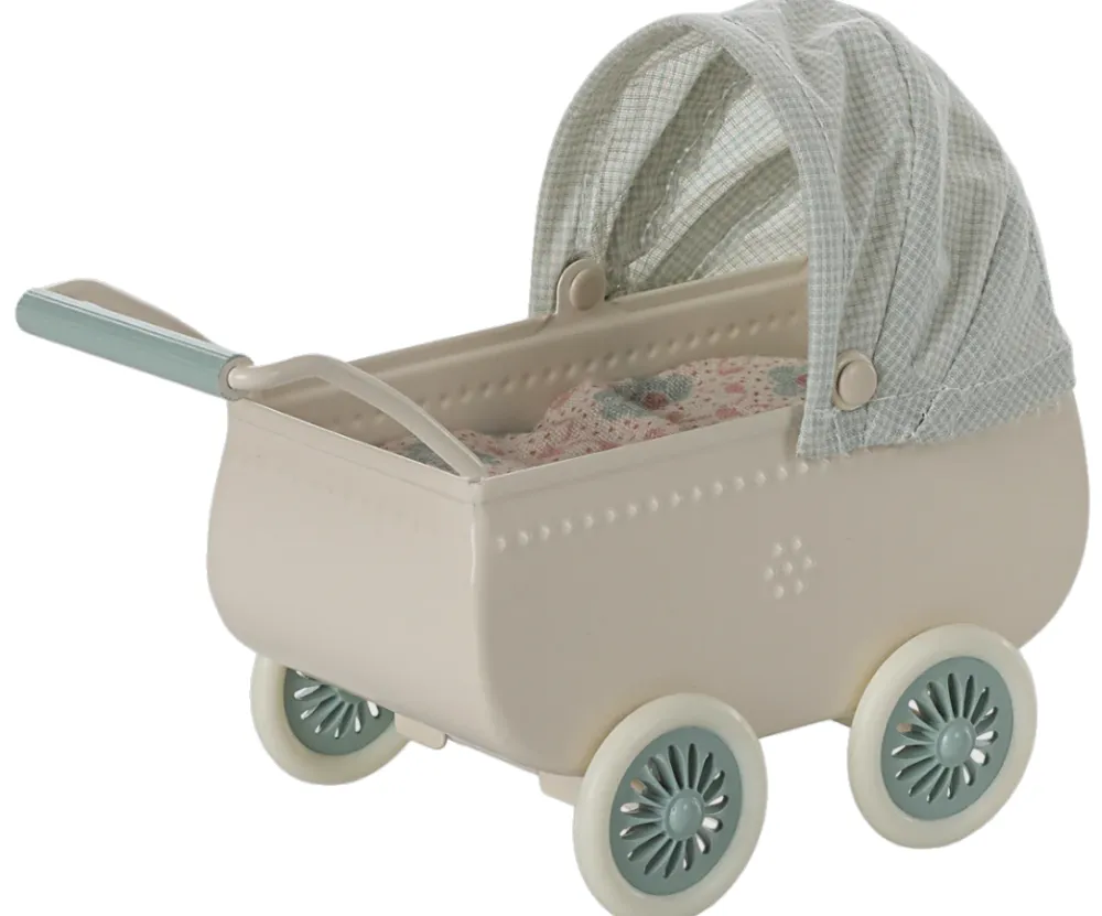 Maileg Pram with Baby Mouse - Mint- Maileg|Toys