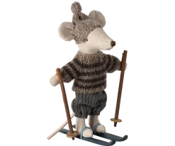 Maileg Winter Mouse with Ski Set, Big Brother (Grey)- Maileg|Toys