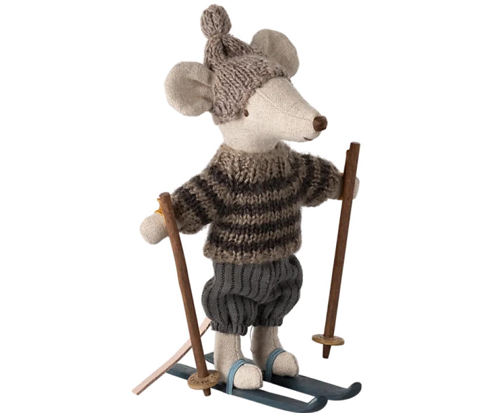 Maileg Winter Mouse with Ski Set, Big Brother (Grey)- Maileg|Toys