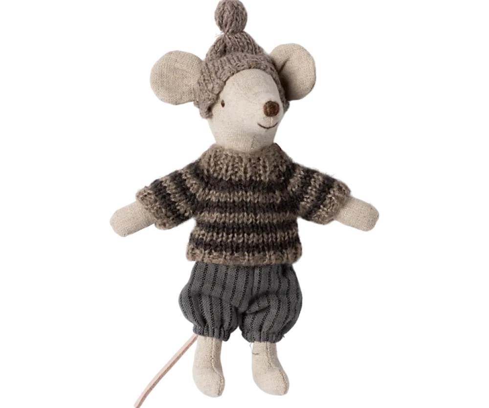 Maileg Winter Mouse with Ski Set, Big Brother (Grey)- Maileg|Toys