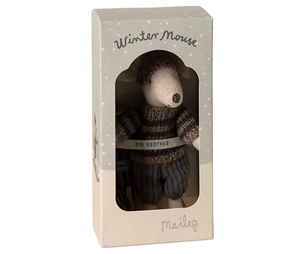 Maileg Winter Mouse with Ski Set, Big Brother (Grey)- Maileg|Toys