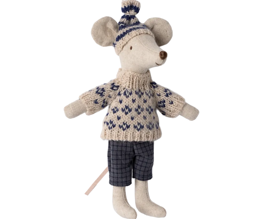 Maileg Winter Mouse with Ski Set, Dad (Blue)- Maileg|Toys