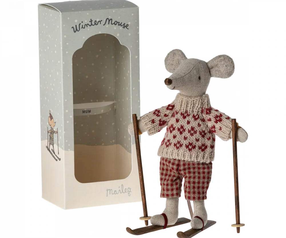 Maileg Winter Mouse with Ski Set, Mum- Maileg|Toys