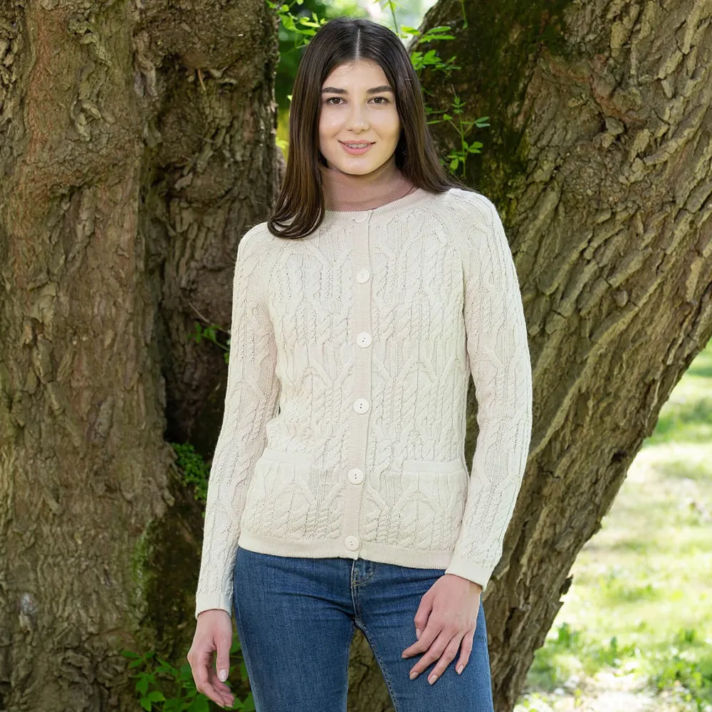 Natural Wool Button Cardigan- Shirts & Sweaters