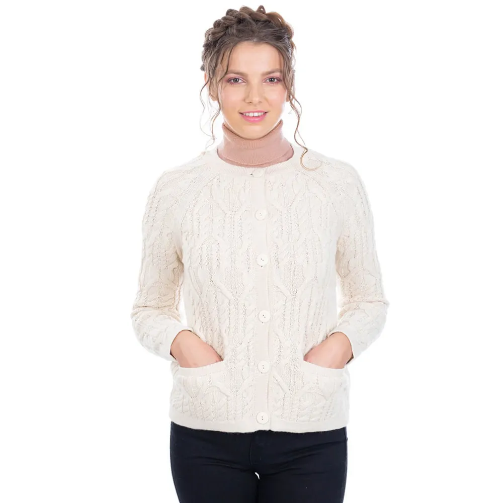 Natural Wool Button Cardigan- Shirts & Sweaters