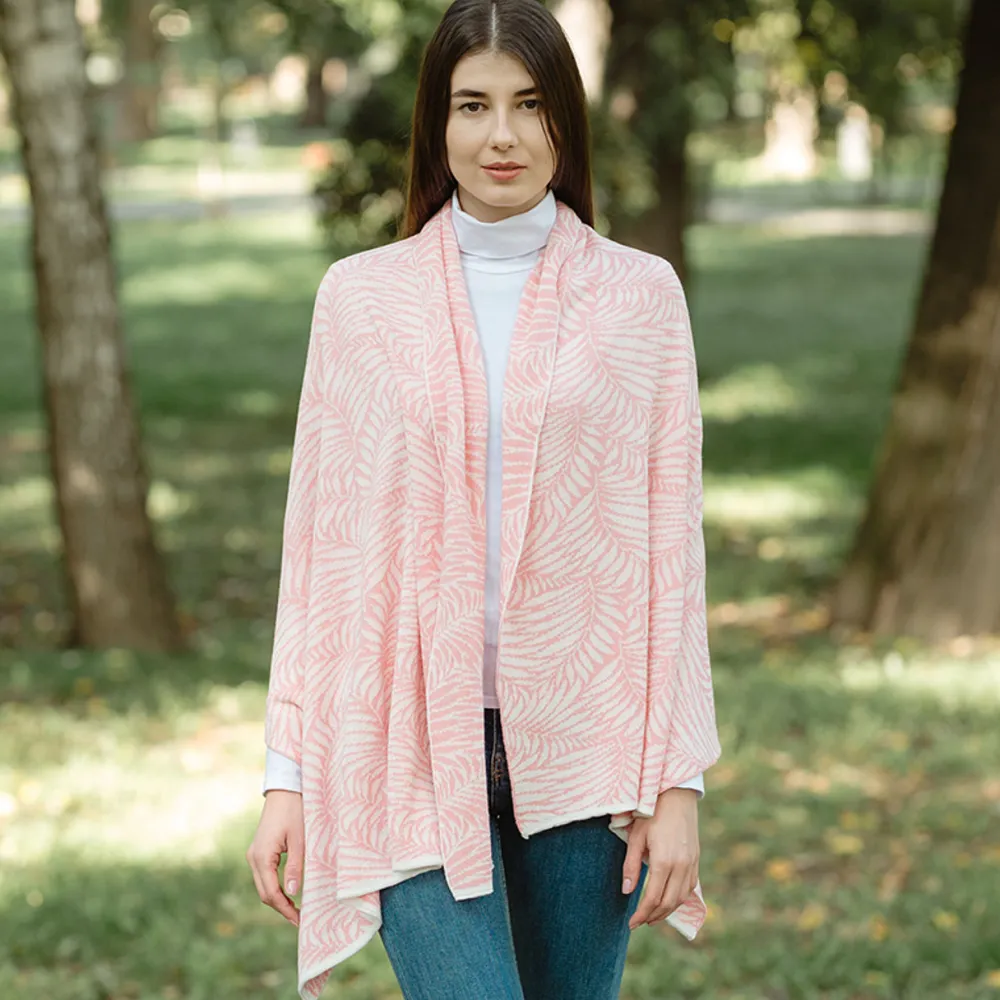Newgrange Fern Wrap (Pastel Red)- Scarves & Wraps