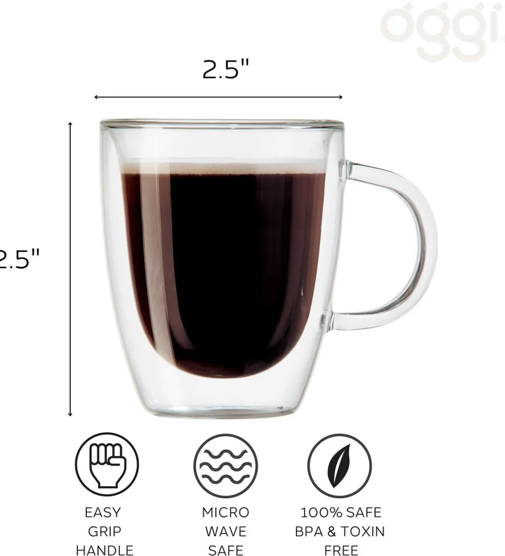 Oggi Double Wall Glass Espresso Cup Set- Assorted Mugs