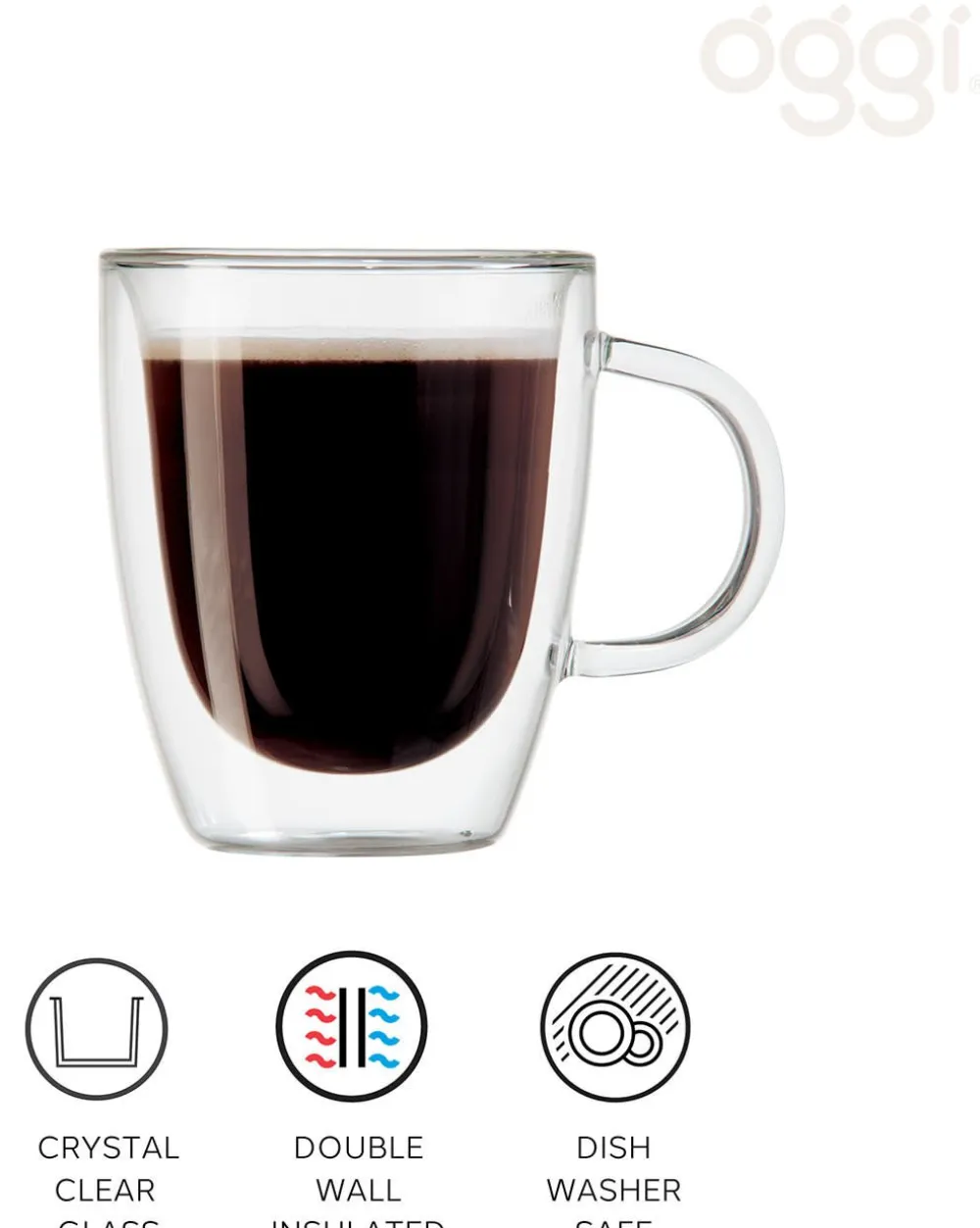 Oggi Double Wall Glass Espresso Cup Set- Assorted Mugs
