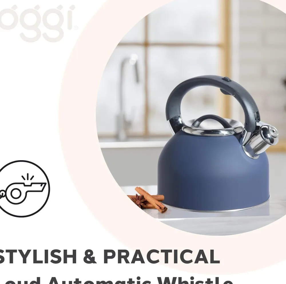 Oggi Stainless Steel Whistling Tea Kettle 1.9L (Blue)- Tea Kettles