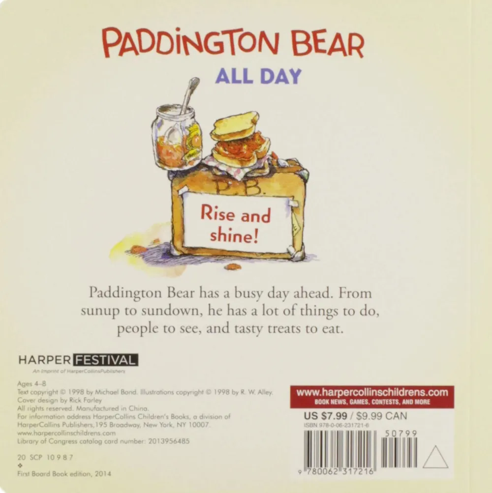 Paddington Bear All Day Board Book- Paddington Bear|Toys