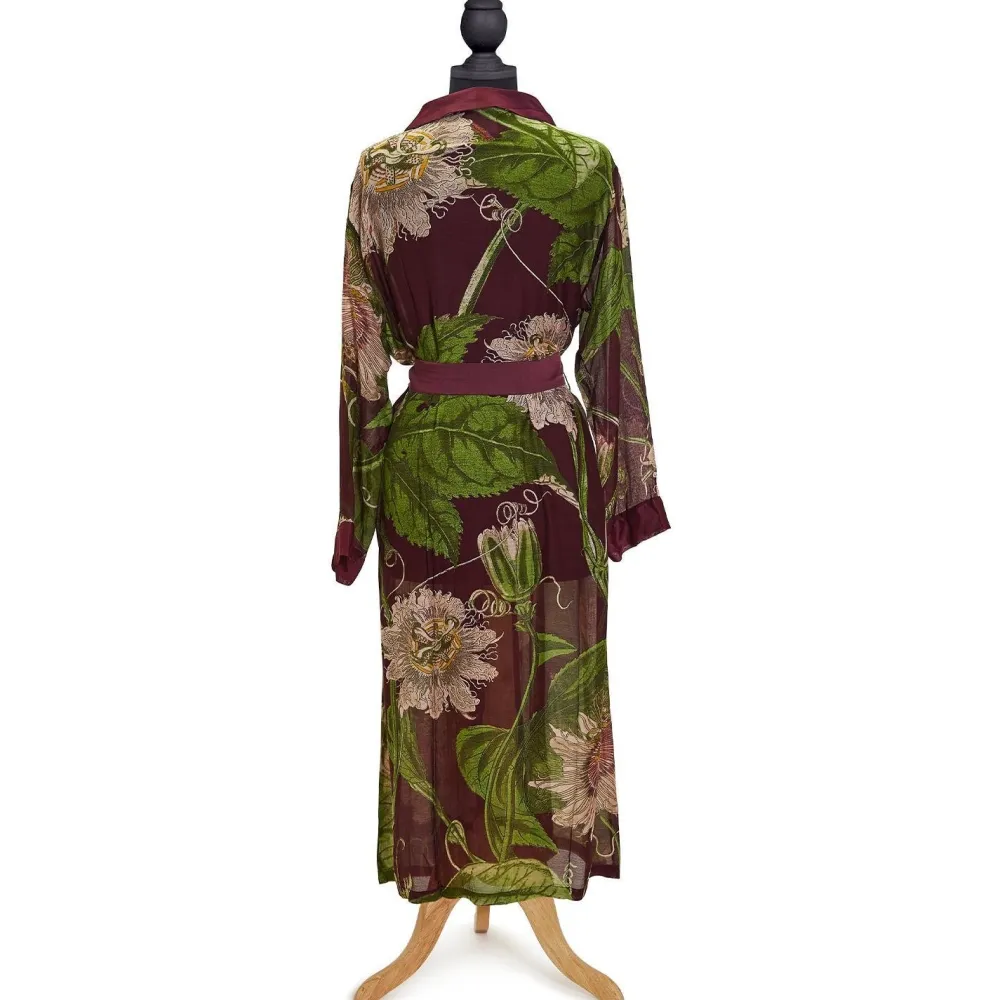 Passion Flower Burgundy Robe- Robes, Nightgowns & Dresses