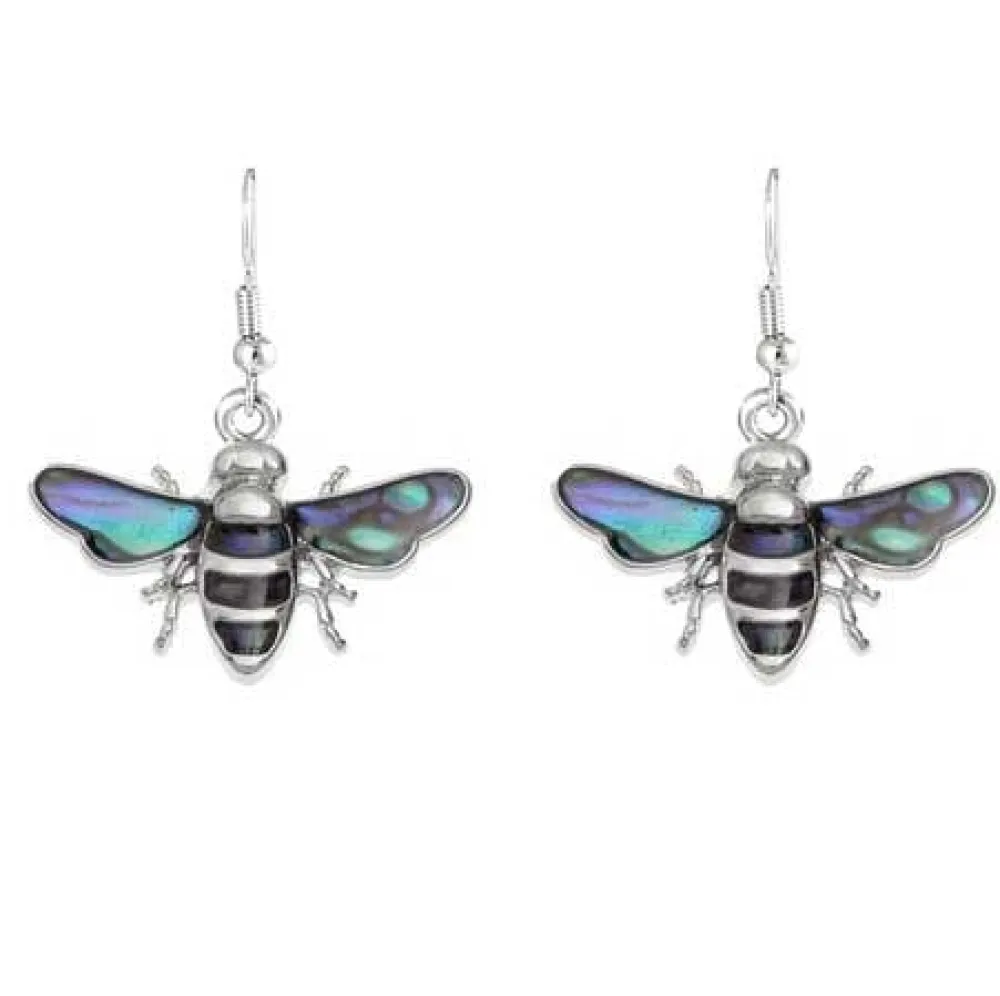 Paua Shell Bee Drop Earrings- Earrings