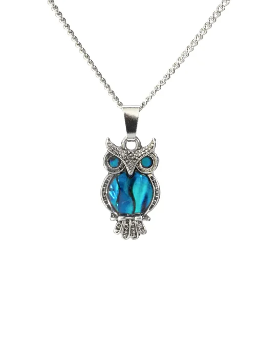 Paua Shell Ornate Owl Pendant Necklace- Necklaces & Pendants