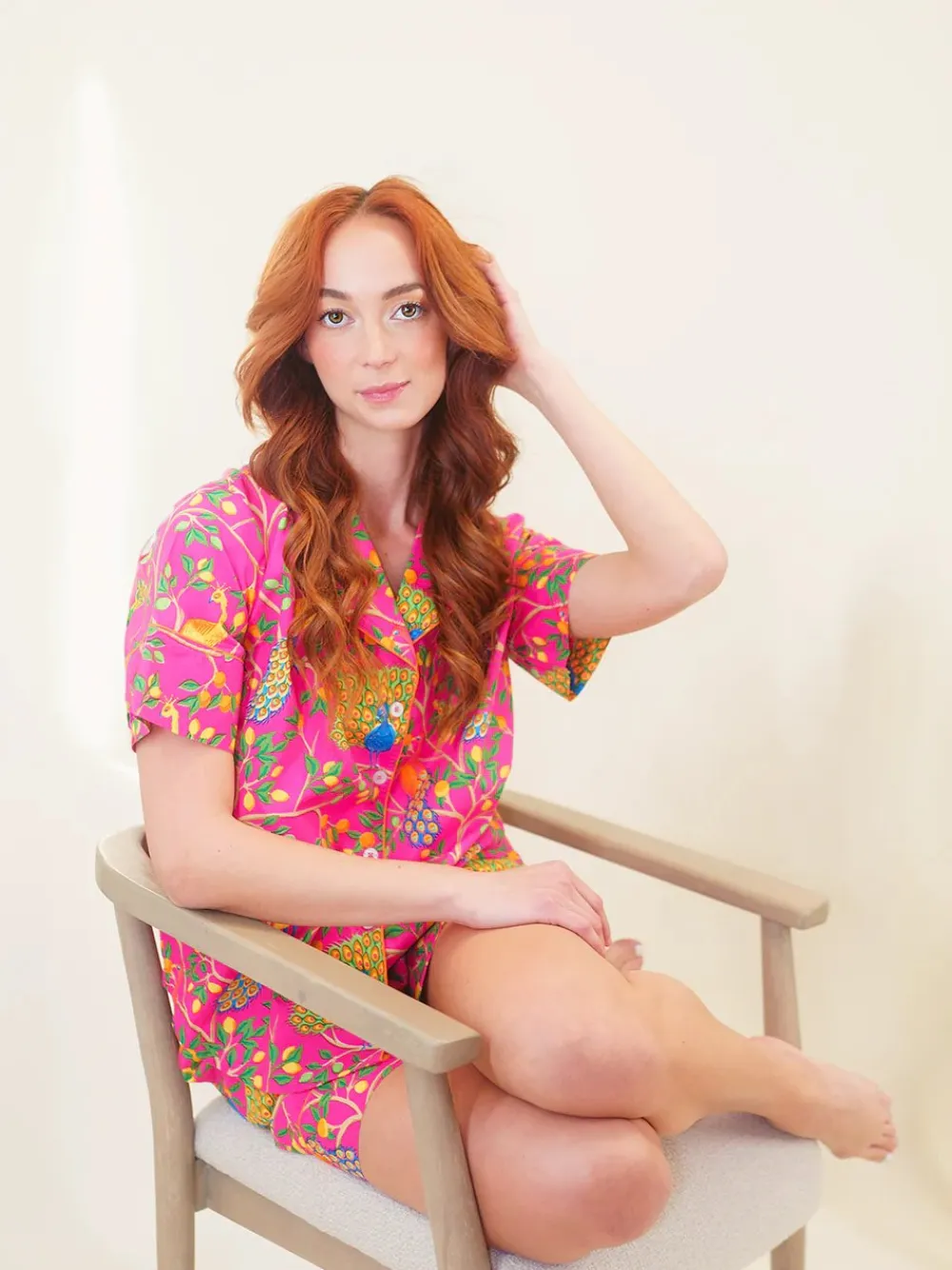 Pink Fearless Peacock Short Sleep Set- Robes, Nightgowns & Dresses
