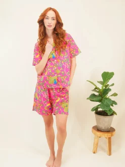 Pink Fearless Peacock Short Sleep Set- Robes, Nightgowns & Dresses