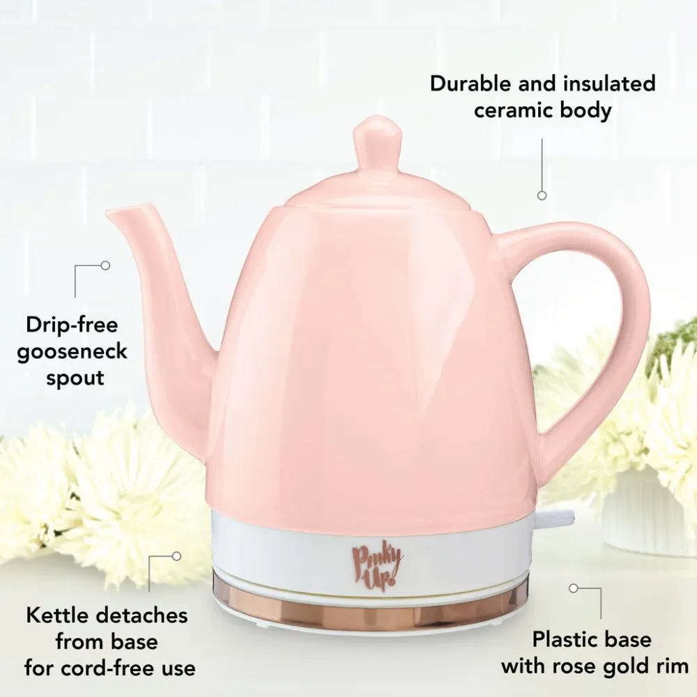 Pinky Up Noelle Pink Ceramic Electric Tea Kettle- Tea Kettles