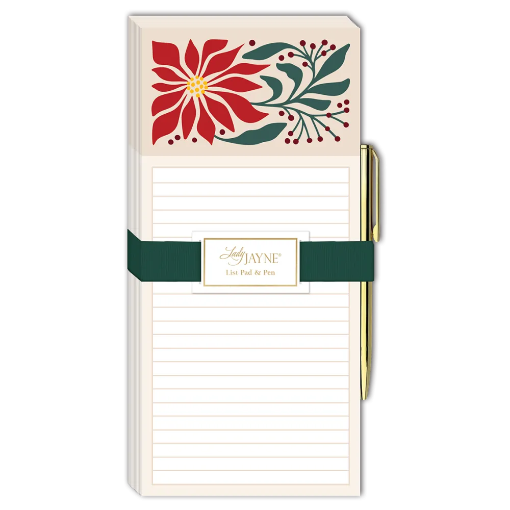 Poinsettia Magnetic List Notepad & Pen- Journals & Other Stationery