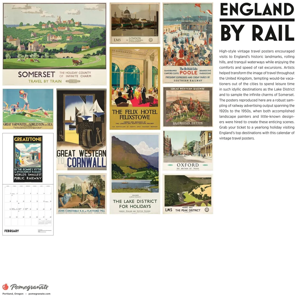 Pomegranate England by Rail: Vintage Travel Posters 2026 Wall Calendar- Calendars