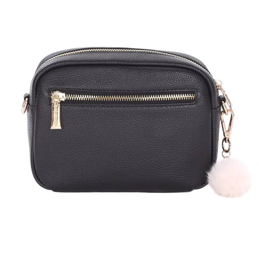 Pom Pom London Black Leather & Faux Fleece Original Bag- Pom Pom London