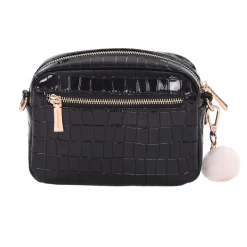 Pom Pom London Black Patent Croc Original Bag- Pom Pom London