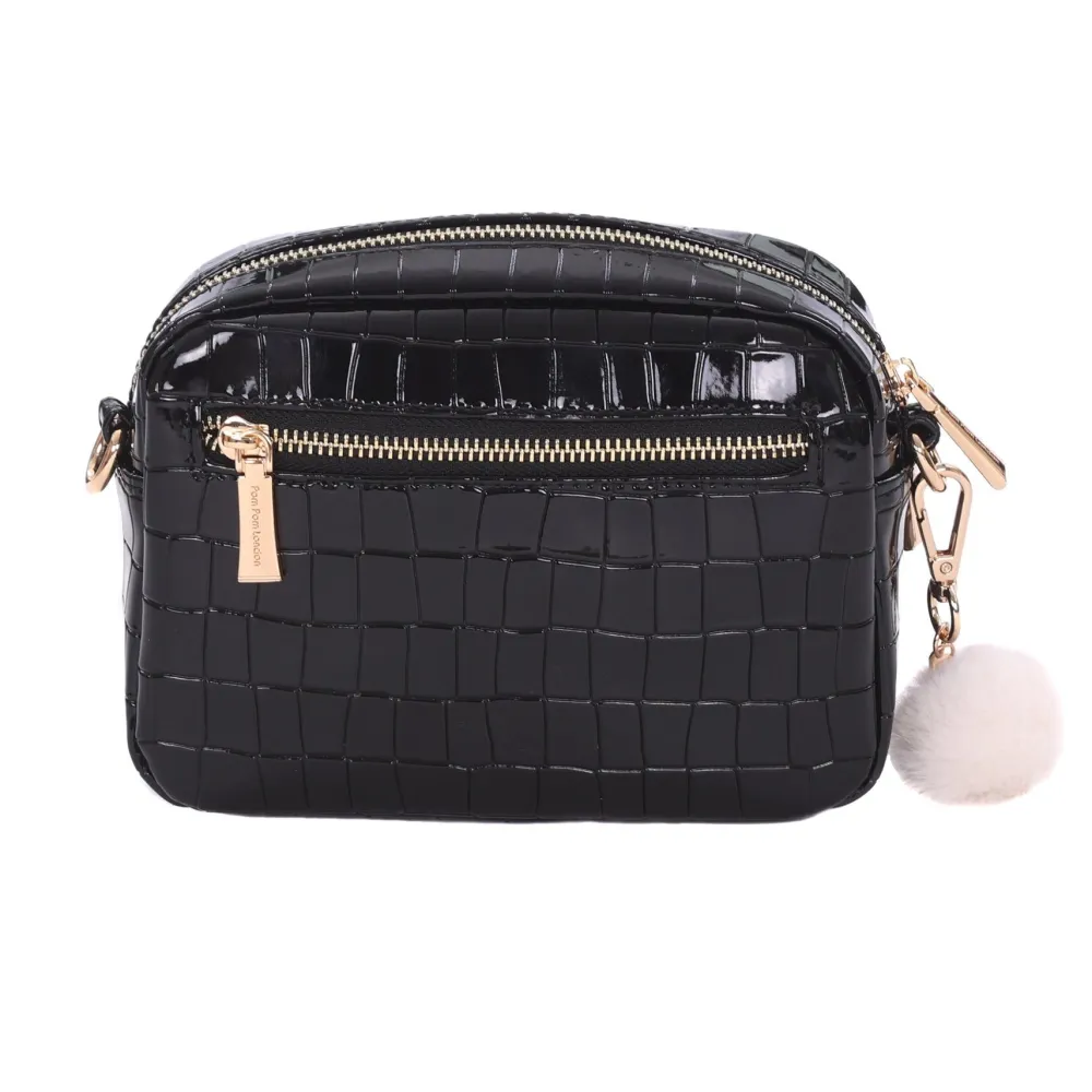 Pom Pom London Black Patent Croc Original Bag- Pom Pom London
