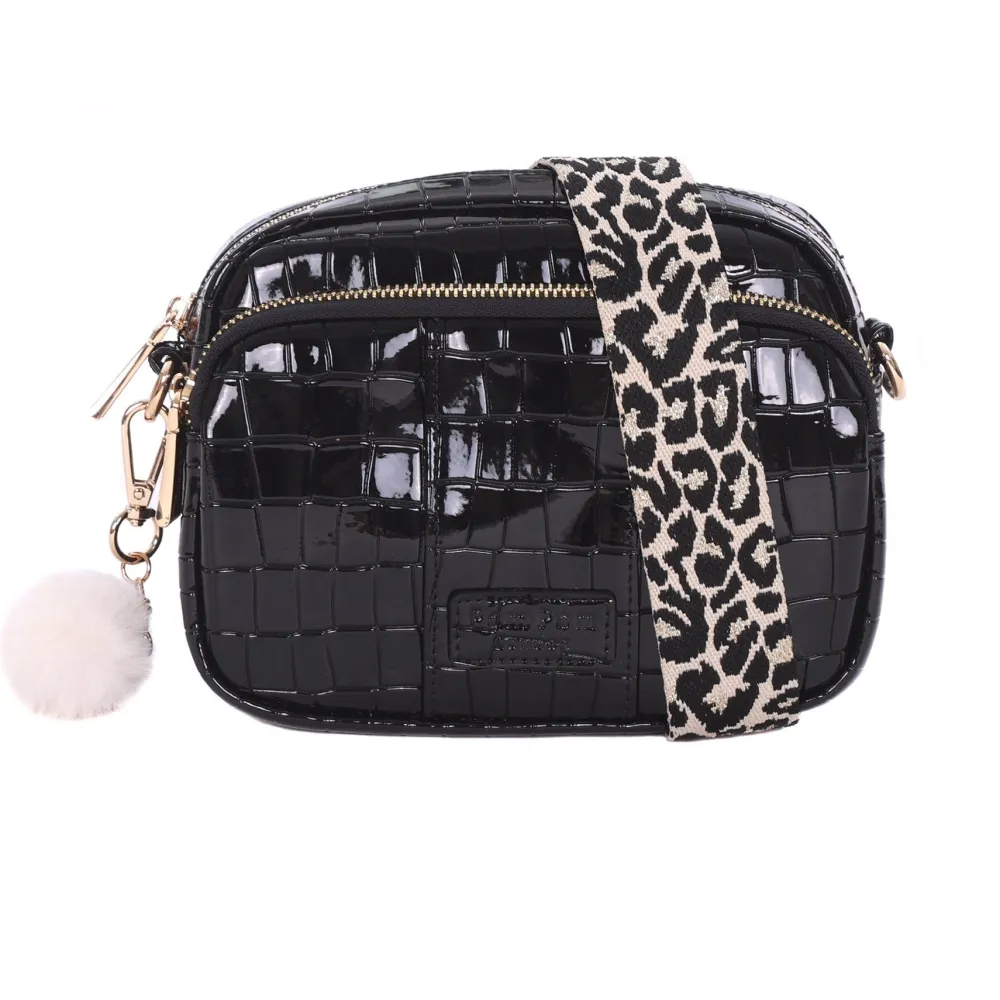 Pom Pom London Black Patent Croc Original Bag- Pom Pom London