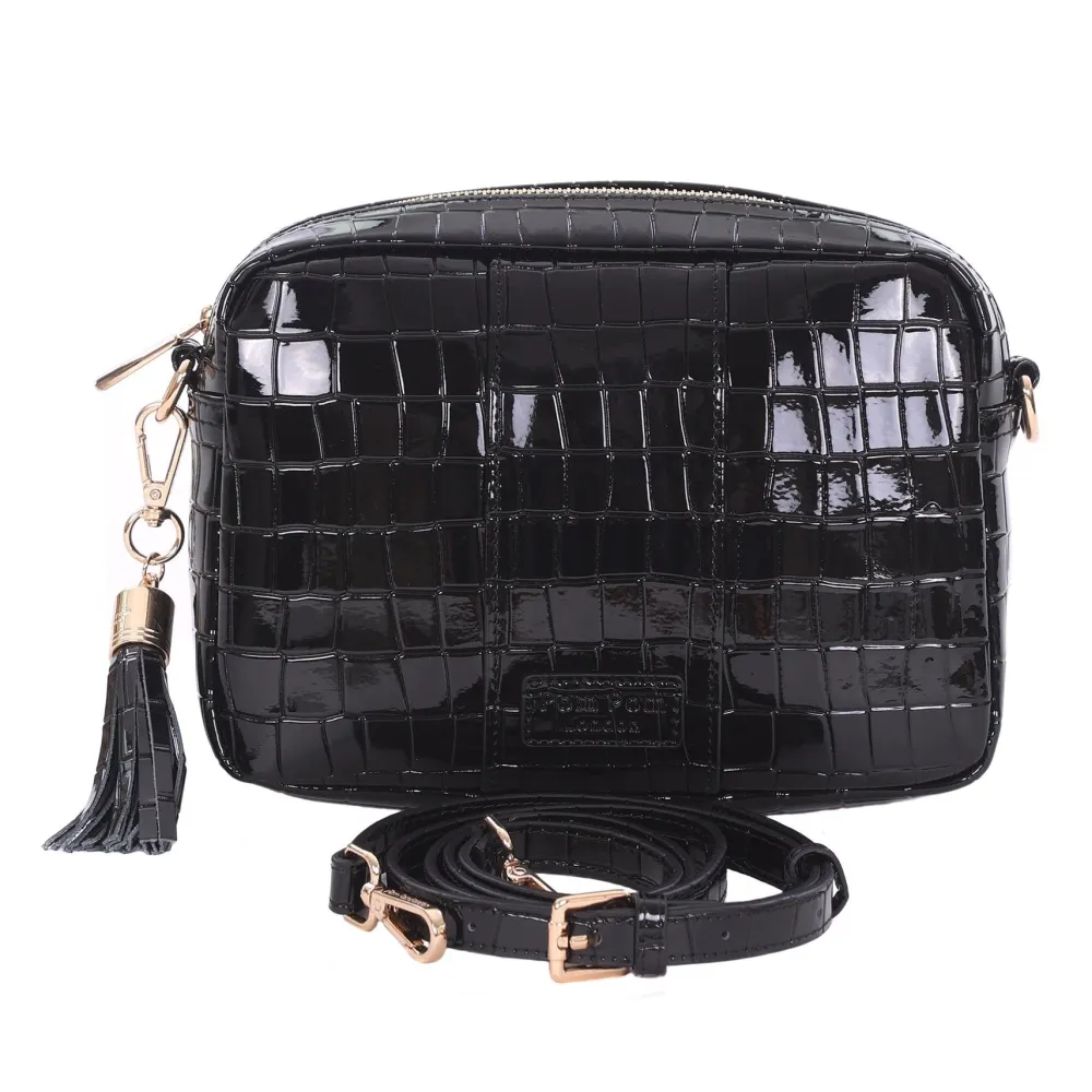 Pom Pom London Black Patent Croc City Bag- Pom Pom London