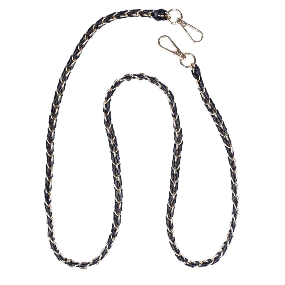 Pom Pom London Black Weave Gold Chain Strap- Pom Pom London