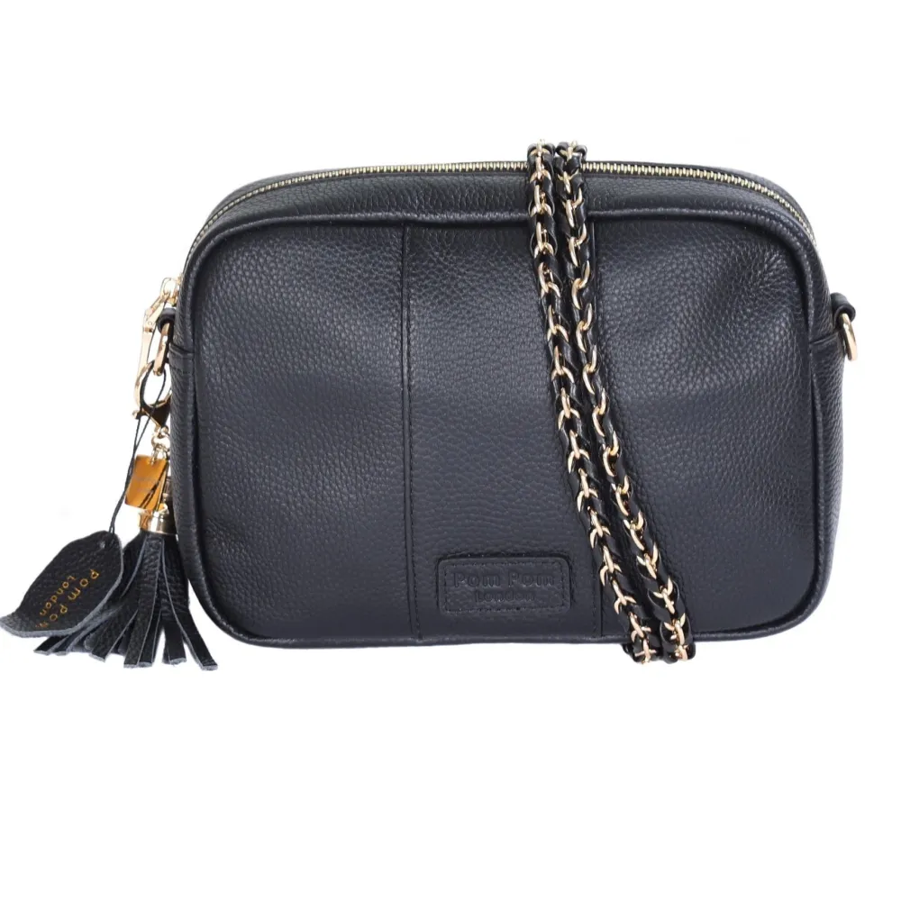 Pom Pom London Black Weave Gold Chain Strap- Pom Pom London