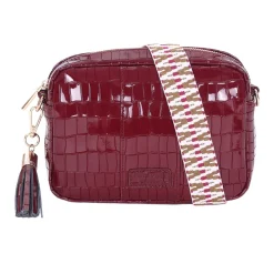 Pom Pom London Claret Patent Croc City Bag- Pom Pom London