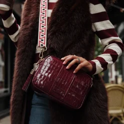Pom Pom London Claret Patent Croc City Bag- Pom Pom London