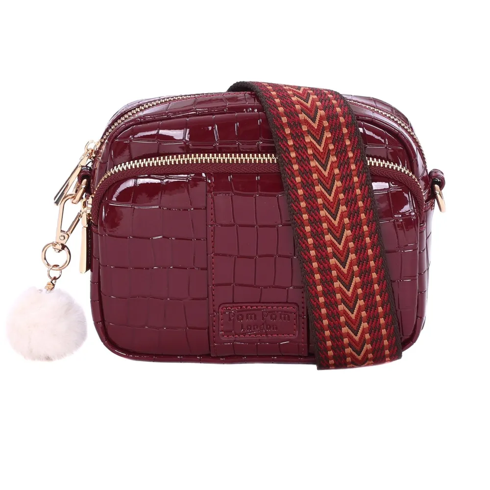 Pom Pom London Claret Patent Croc Original Bag- Pom Pom London