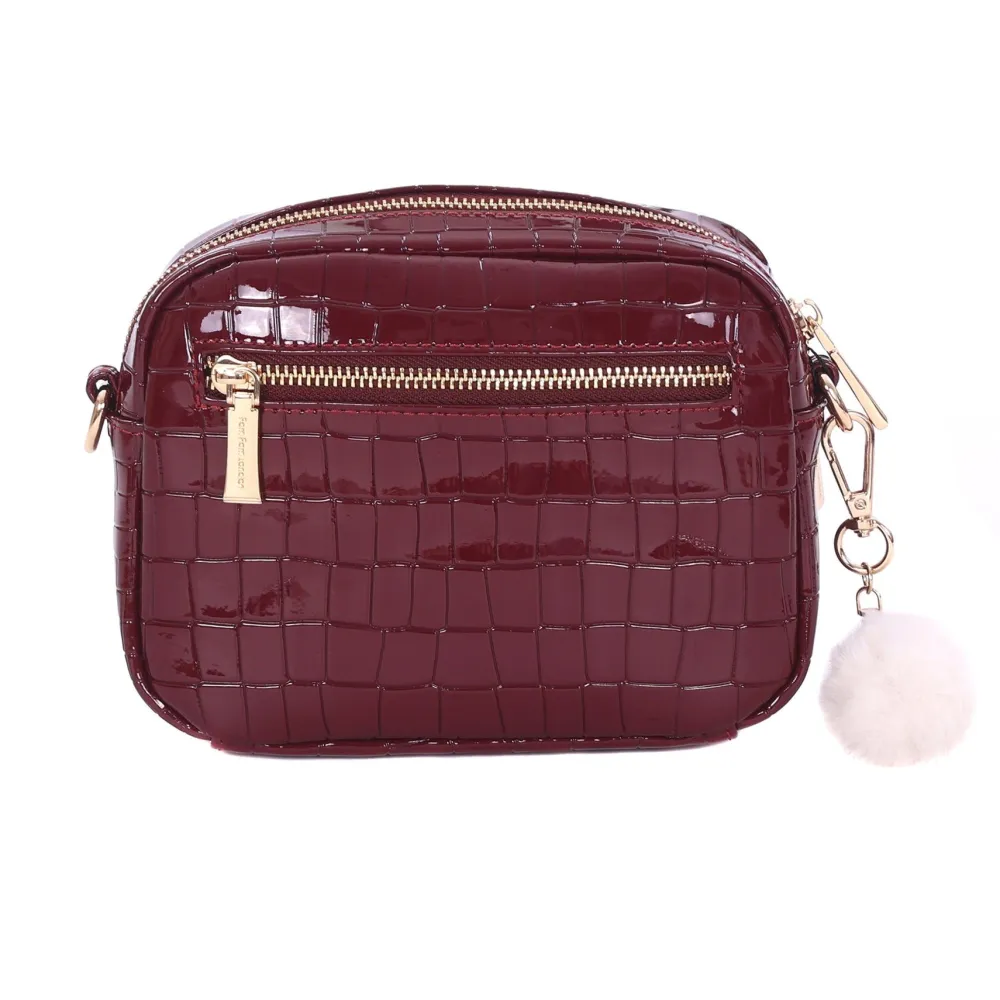 Pom Pom London Claret Patent Croc Original Bag- Pom Pom London